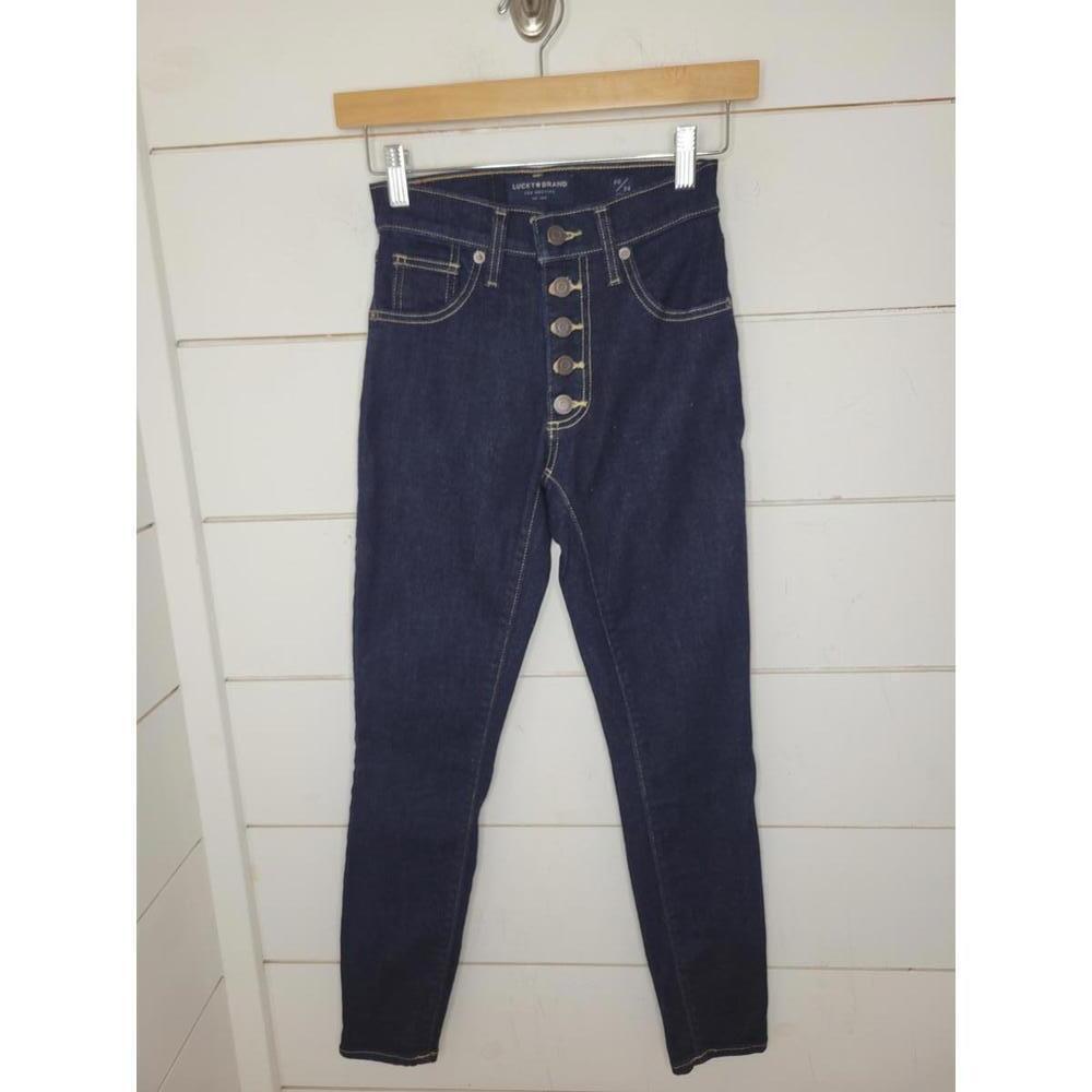 NWOT Lucky Brand size 00/24 dark blue wash high rise skinny jeans. Bridgette.